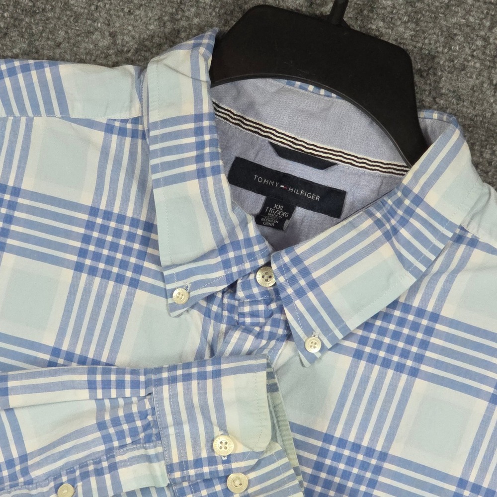 Tommy Hilfiger Mens XXL Button Down Shirt Blue White Plaid